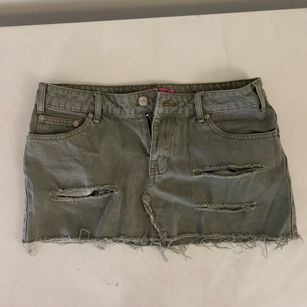 Edikted Frayed Hem Micro Mini Skirt in light olive